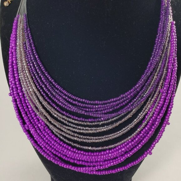 MIXIT Layered Beaded Necklace 20" Luxe Purple, Silver Festival Statement Jewelry - Picture 7 of 11